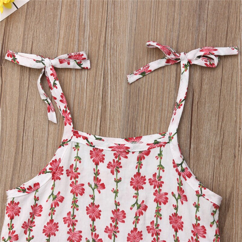 Toddler Kids Baby Girls Summer Lovely Sets 2PCS Sleeveless Belt Floral Print Vest Tops+Shorts Trousers - ebowsos