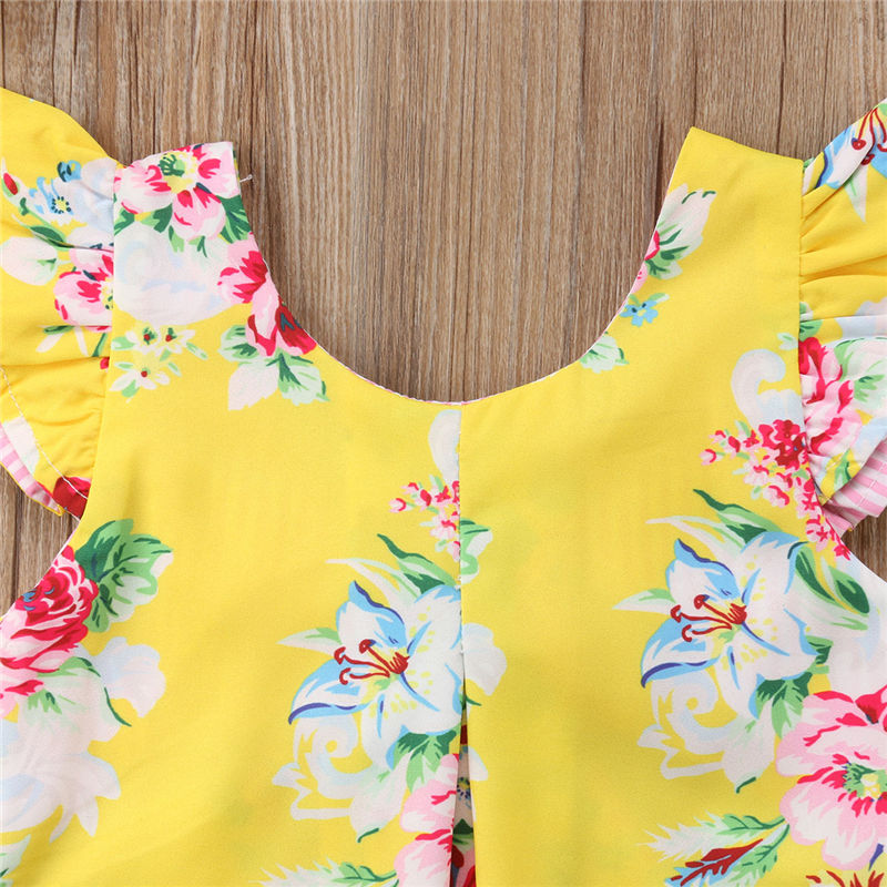 Toddler Kids Baby Girls Summer Yellow Bowknot Sundress Floral Bowknot Tutu Dress Sweet Summer Clothes - ebowsos