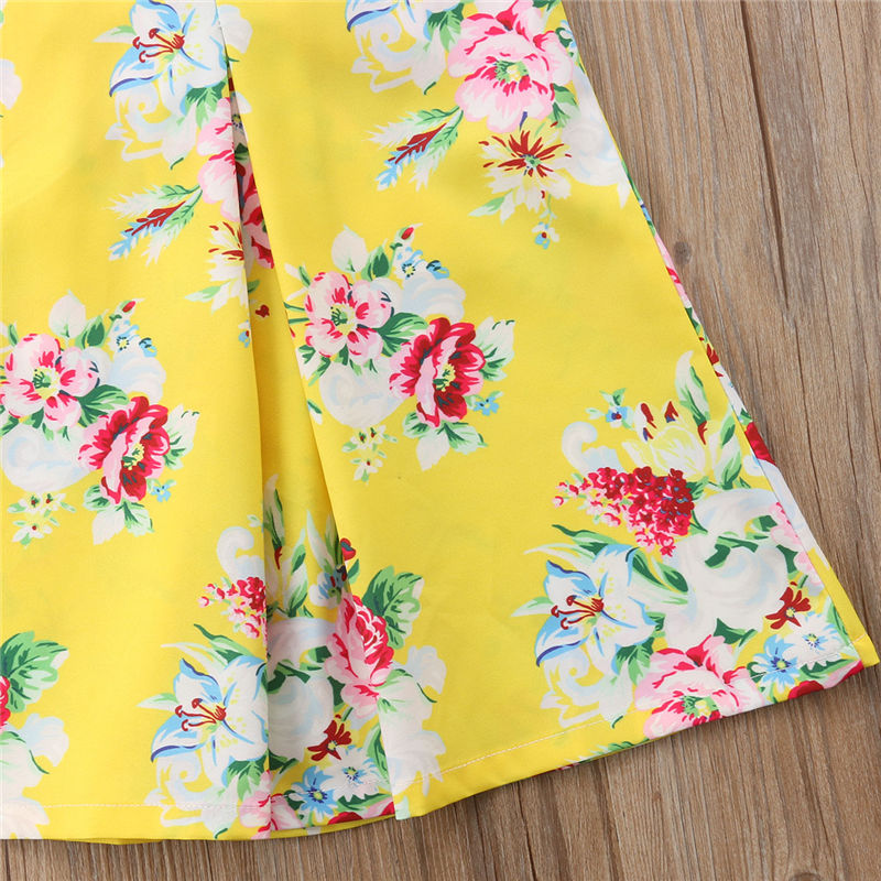 Toddler Kids Baby Girls Summer Yellow Bowknot Sundress Floral Bowknot Tutu Dress Sweet Summer Clothes - ebowsos