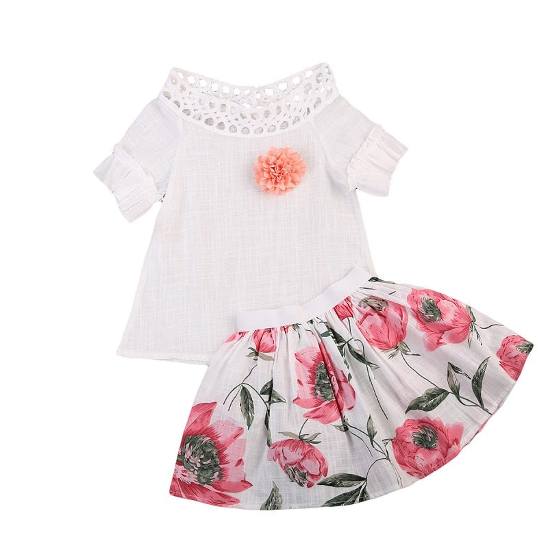 Toddler Kids Baby Girls T-shirt Tops+ Dress Summer Outfits Clothes 2PCS Set - ebowsos