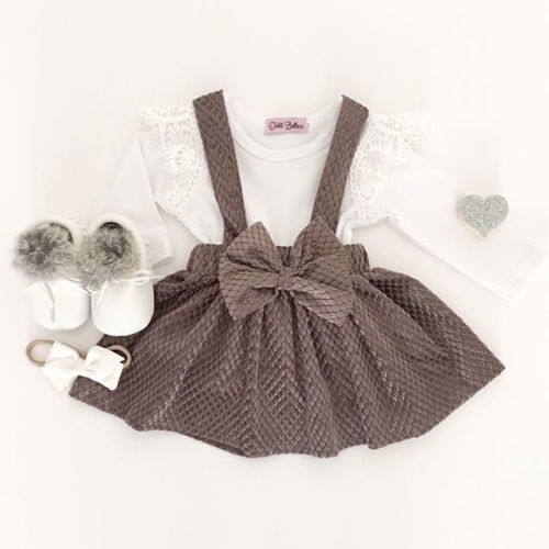 Toddler Kids Baby Girls T-shirt Tops+Suspender Skirts Overalls 2PCS Outfits 1-6T - ebowsos