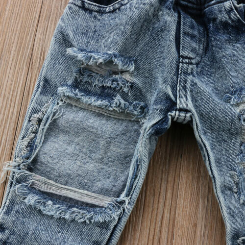 Toddler Kids Child Girls Fashion Denim Pants Stretch Elastic Trousers Jeans Ripped Hole Clothes Baby Girl 1-5T - ebowsos