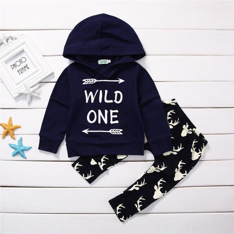 Toddler Kids Clothes Infant Baby Boy Girl Long Sleeve Deer Hooded Top+Pant Trouser 2PCS Outfits Children Clothing Set - ebowsos