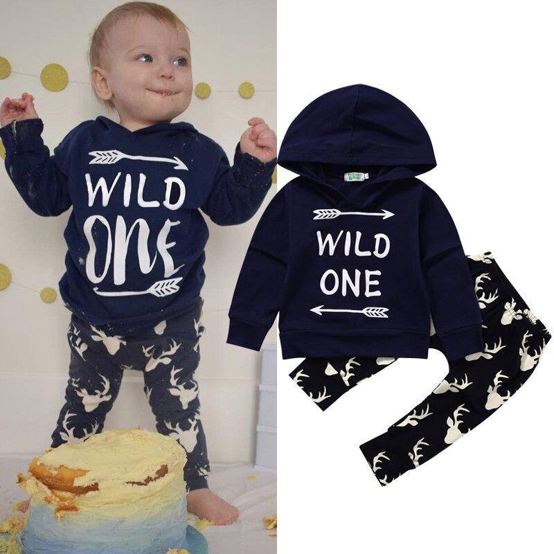 Toddler Kids Clothes Infant Baby Boy Girl Long Sleeve Deer Hooded Top+Pant Trouser 2PCS Outfits Children Clothing Set - ebowsos