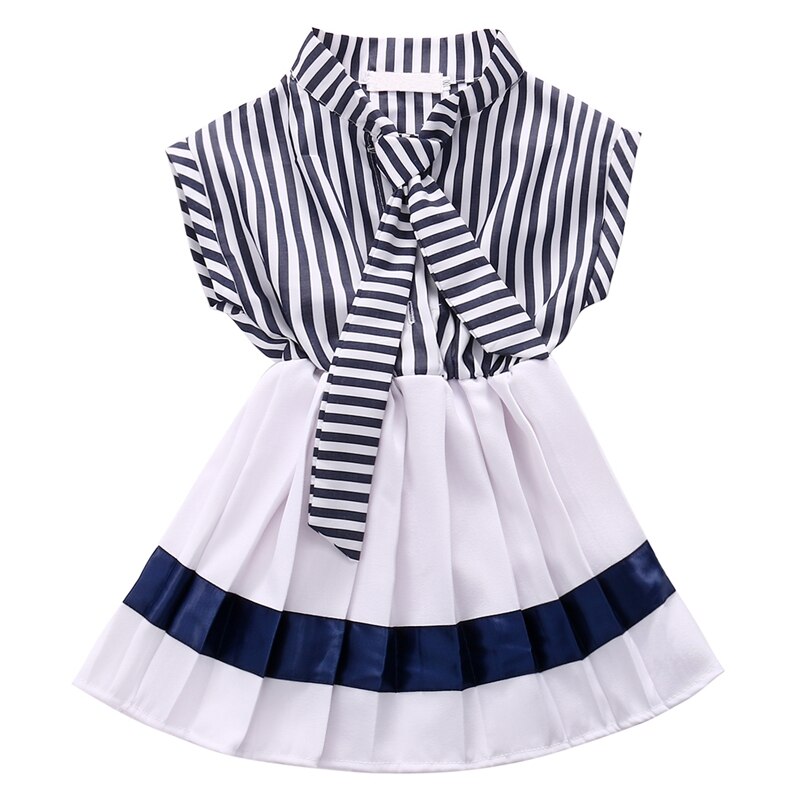 Toddler Kids Girls Dress Navy Stripe  Summer Children Clothing Sundress Summer Party Dress Clothes 2-7Y - ebowsos