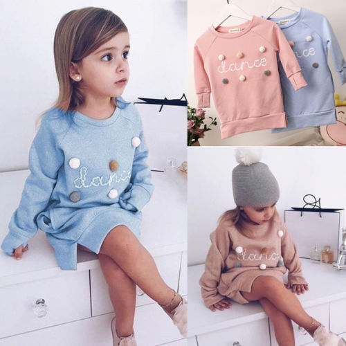 Toddler Kids Girls Long Sleeve Sweatshirt Dress Tunic Tops Autumn Winter Fashion Dress - ebowsos