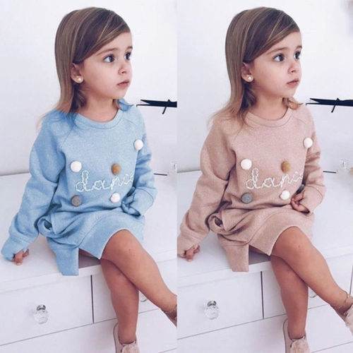 Toddler Kids Girls Long Sleeve Sweatshirt Dress Tunic Tops Autumn Winter Fashion Dress - ebowsos