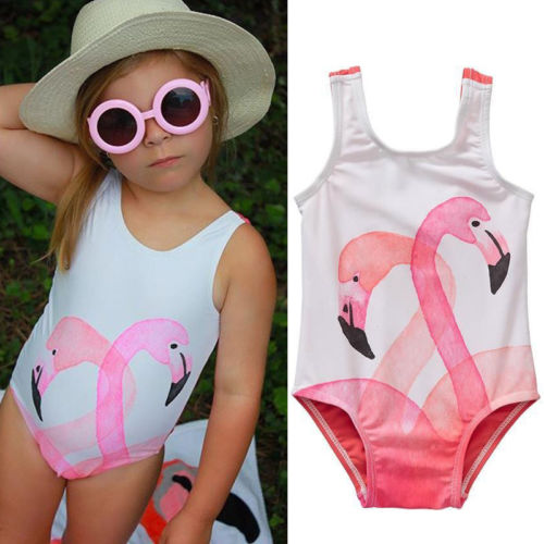 Toddler Kids Swimsuit cute baby girl swimwear one piece with Flamingos pattern 1-6Y girls swimsuit kid/children swimming Suit - ebowsos