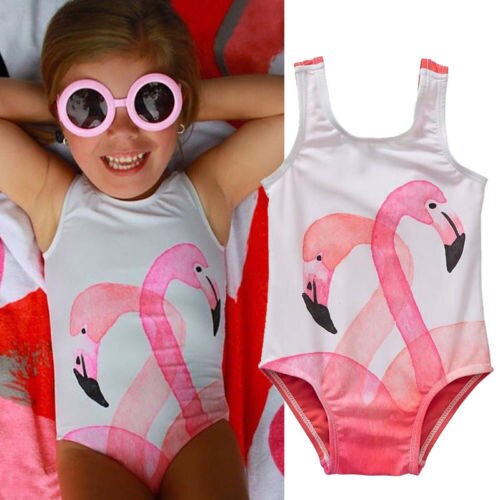 Toddler Kids Swimsuit cute baby girl swimwear one piece with Flamingos pattern 1-6Y girls swimsuit kid/children swimming Suit - ebowsos