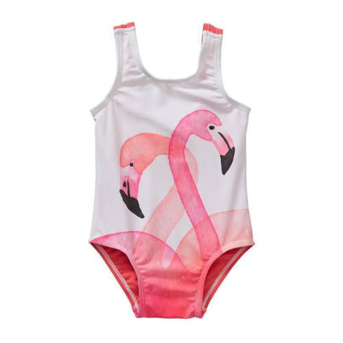 Toddler Kids Swimsuit cute baby girl swimwear one piece with Flamingos pattern 1-6Y girls swimsuit kid/children swimming Suit - ebowsos