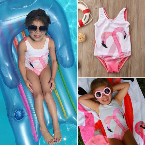 Toddler Kids Swimsuit cute baby girl swimwear one piece with Flamingos pattern 1-6Y girls swimsuit kid/children swimming Suit - ebowsos