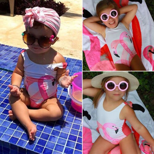 Toddler Kids Swimsuit cute baby girl swimwear one piece with Flamingos pattern 1-6Y girls swimsuit kid/children swimming Suit - ebowsos