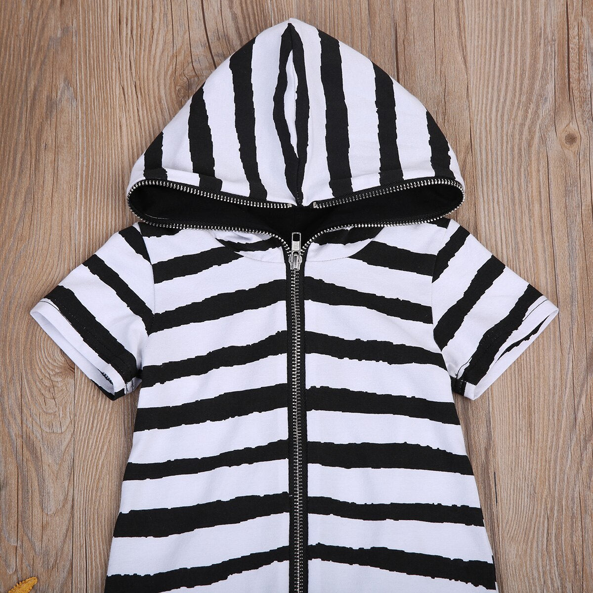 Toddler Newborn Baby Boys Girls Hooded Striped Romper Short Sleeve Jumpsuit Clothes Outfits - ebowsos