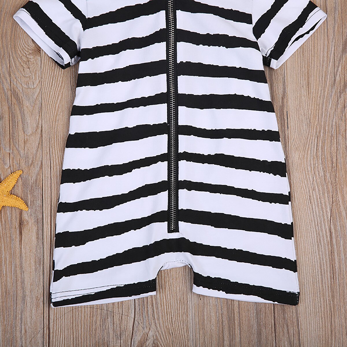 Toddler Newborn Baby Boys Girls Hooded Striped Romper Short Sleeve Jumpsuit Clothes Outfits - ebowsos