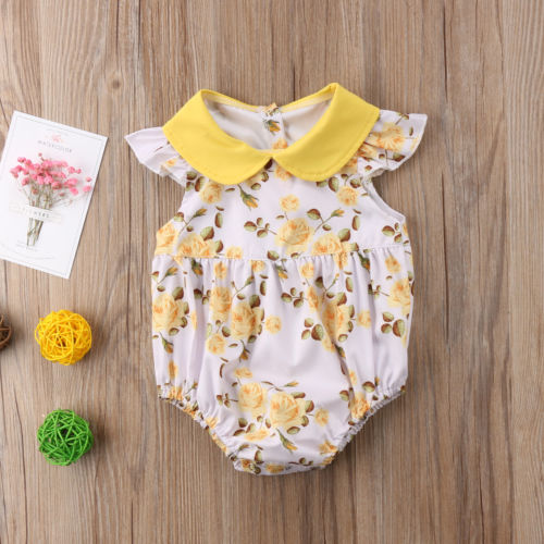 Toddler Newborn Baby Girl Floral Sleeveless Floral Print Romper Jumpsuit Cotton Outfits Baby Cute Clothes - ebowsos