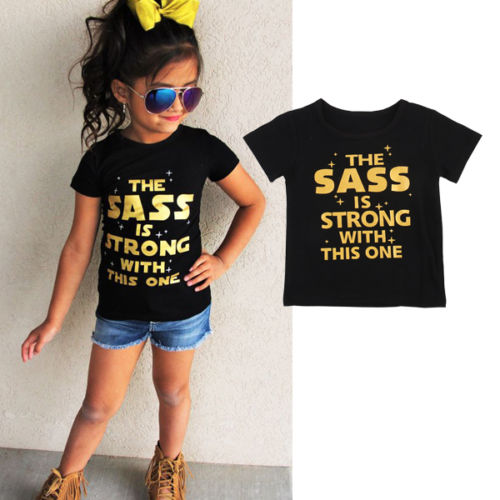 Toddlers Baby Clothes Girls The sass Print Tops T-Shirt Black Short Sleeves Tee Clothes - ebowsos