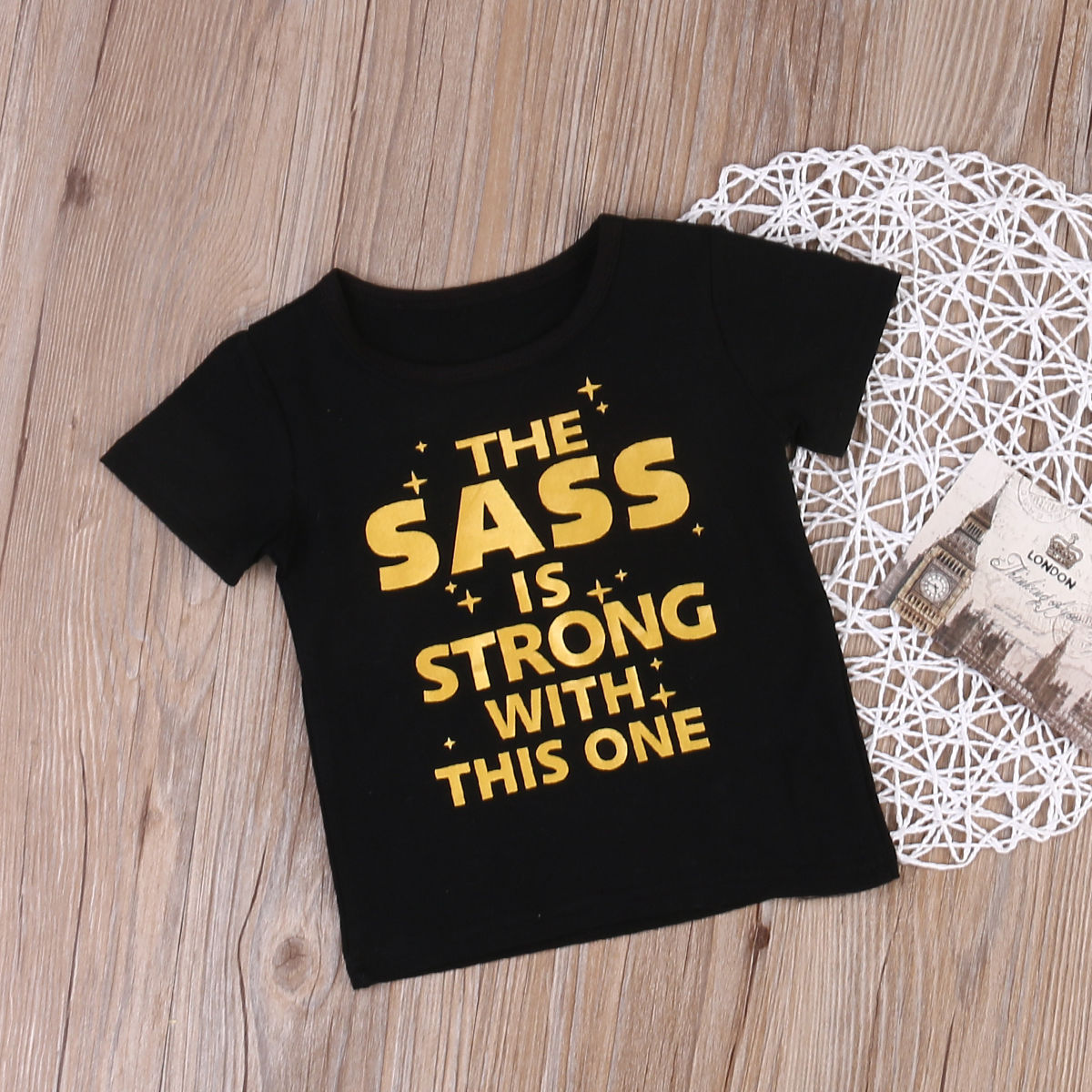 Toddlers Baby Clothes Girls The sass Print Tops T-Shirt Black Short Sleeves Tee Clothes - ebowsos