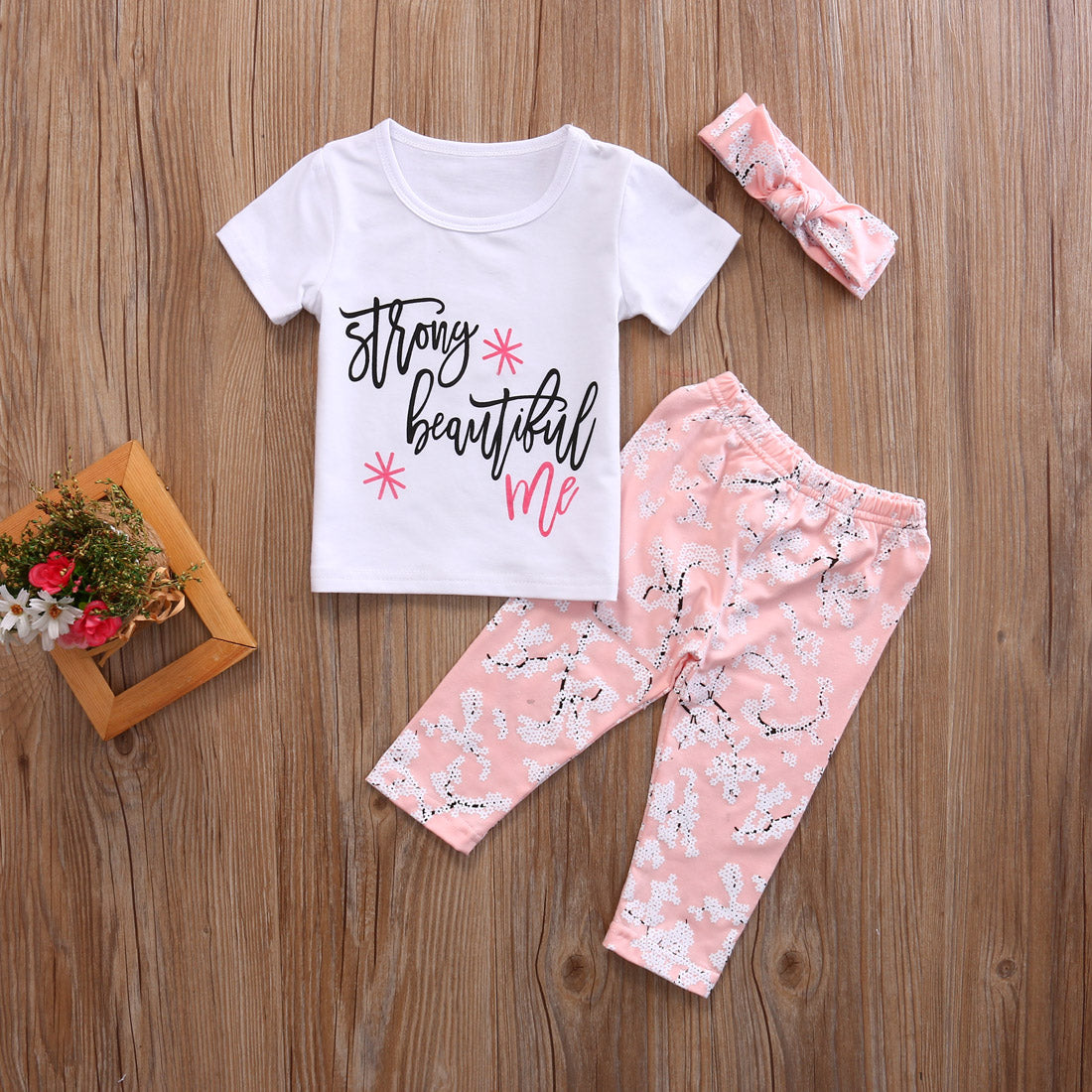 USA 3Pcs Kids Baby Girls Beautiful T-shirt Floral Leggings Pants Outfit+Headband - ebowsos