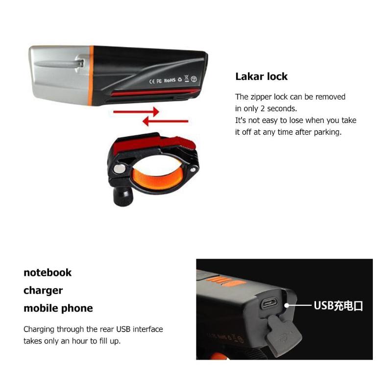 USB Rechargeable Bicycle Headlight 2000mAh 400lm 6Modes IP44 Bike Light-ebowsos