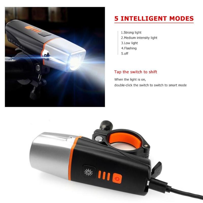 USB Rechargeable Bicycle Headlight 2000mAh 400lm 6Modes IP44 Bike Light-ebowsos