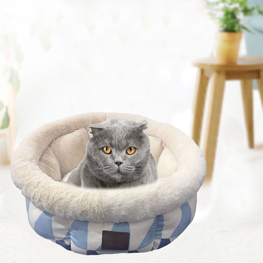 Ultra Soft Geometric Pattern Washable Pet Bed Deep Sleep Pet Teddy Doll Dog Cat Nest Semicircular Style Winter Bed-ebowsos