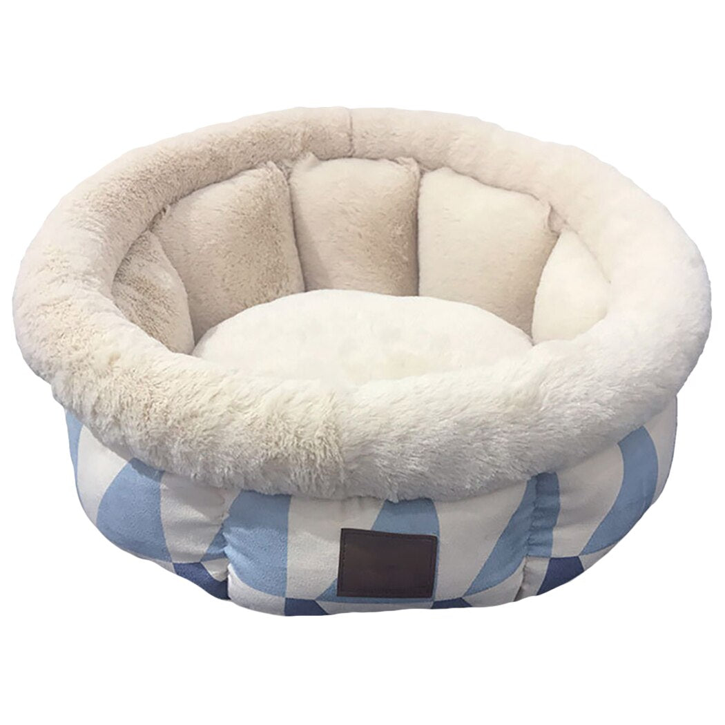 Ultra Soft Geometric Pattern Washable Pet Bed Deep Sleep Pet Teddy Doll Dog Cat Nest Semicircular Style Winter Bed-ebowsos