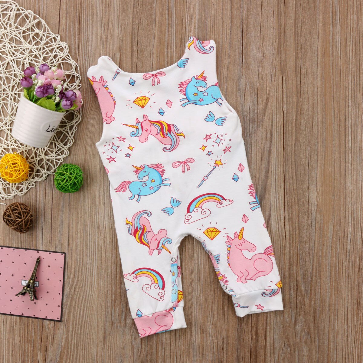 Unicorn Infant Baby Boy Girl Kids Romper Jumpsuit Cotton Sleeveless Clothes Outfit - ebowsos