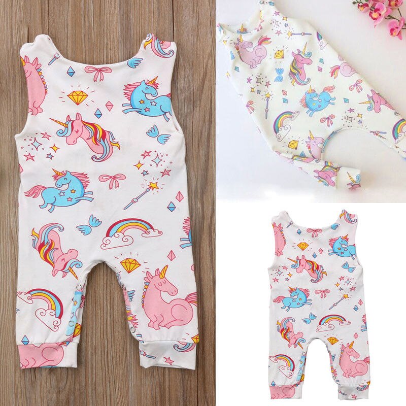 Unicorn Infant Baby Boy Girl Kids Romper Jumpsuit Cotton Sleeveless Clothes Outfit - ebowsos