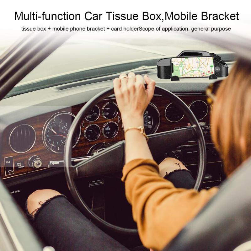 Universal Multi-function Car Interior Tissue Box Mobile Phone Holder Napkin Paper Card Organizer Storage Bracket Stand Promotion - ebowsos