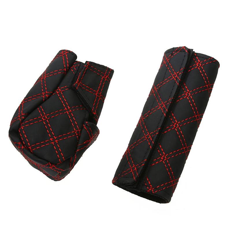 2Pcs/Set Universal Manual Car Leather Hand Brake Shift Knob Cover Gear Case Car Interior Decor Car Hand Brake Covers Case - ebowsos