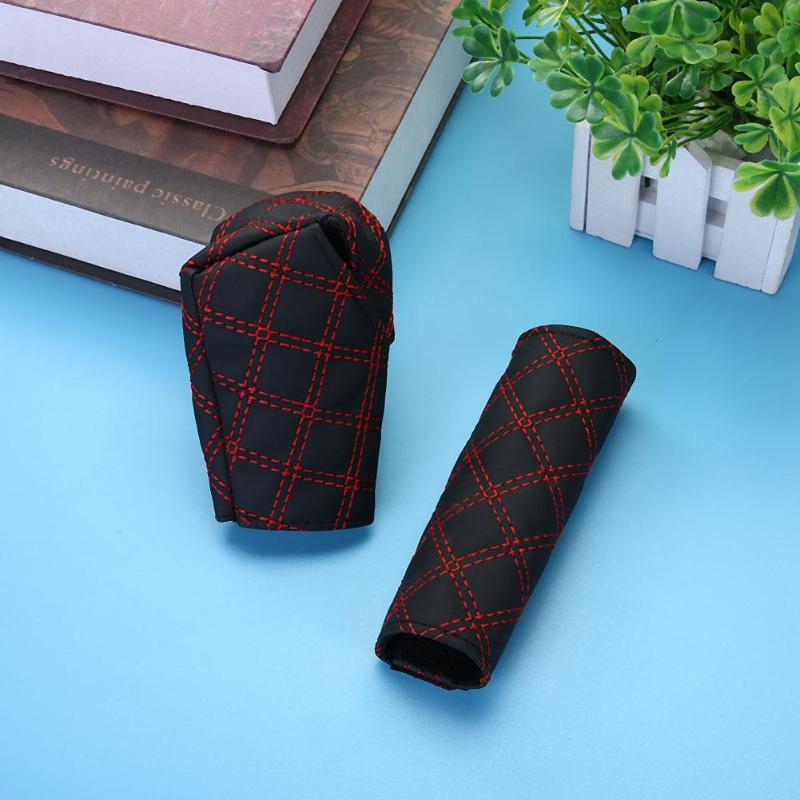 2Pcs/Set Universal Manual Car Leather Hand Brake Shift Knob Cover Gear Case Car Interior Decor Car Hand Brake Covers Case - ebowsos