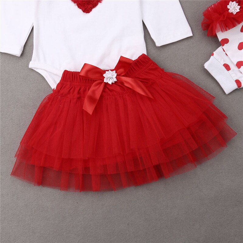 Valentine Gift Newborn Baby Girl Long Sleeve Heart Bodysuit Tops Tutu Skirt Leg Warmer 3PCS Princess Girls Clothing Set - ebowsos