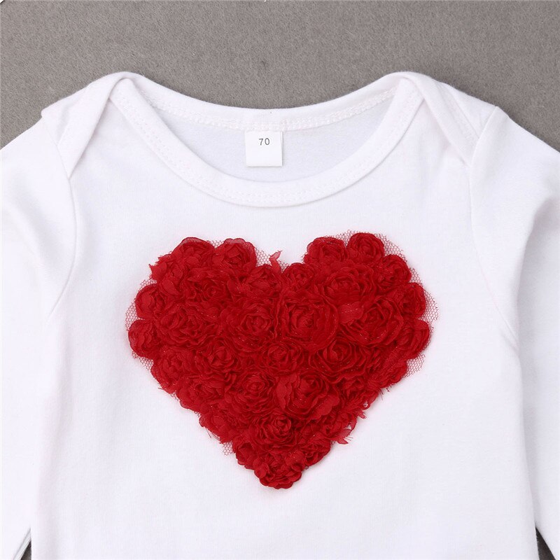 Valentine Gift Newborn Baby Girl Long Sleeve Heart Bodysuit Tops Tutu Skirt Leg Warmer 3PCS Princess Girls Clothing Set - ebowsos