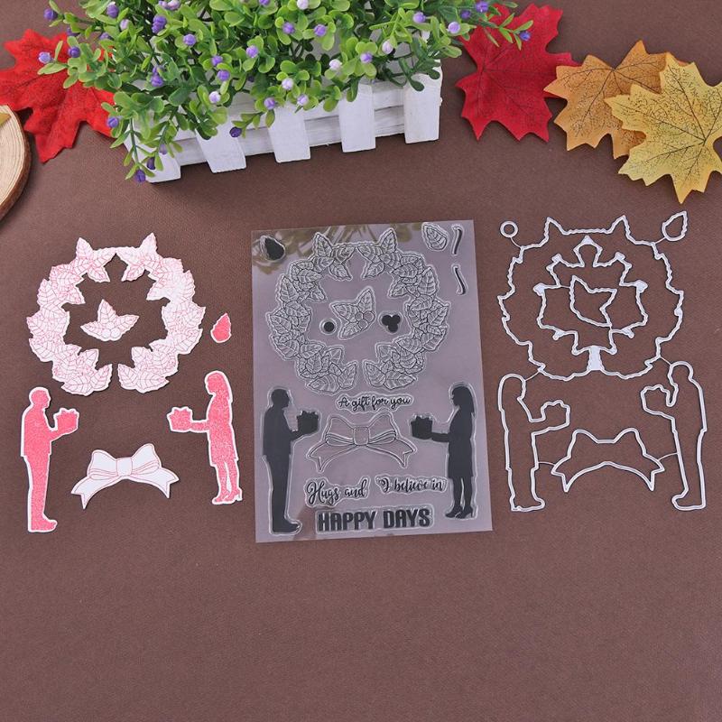 Valentines Day 2pcs DIY Silicone Transparent Seals Clear Stamps+Cutting Die for Album Card - ebowsos