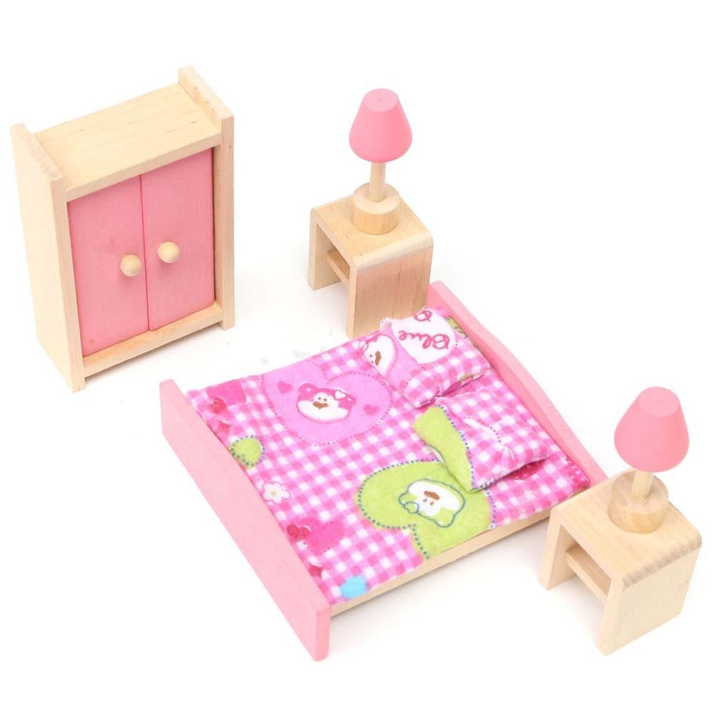 Wooden Bedroom Dolls House Furniture Miniature For Kids Children Toy Gift High Quality-ebowsos