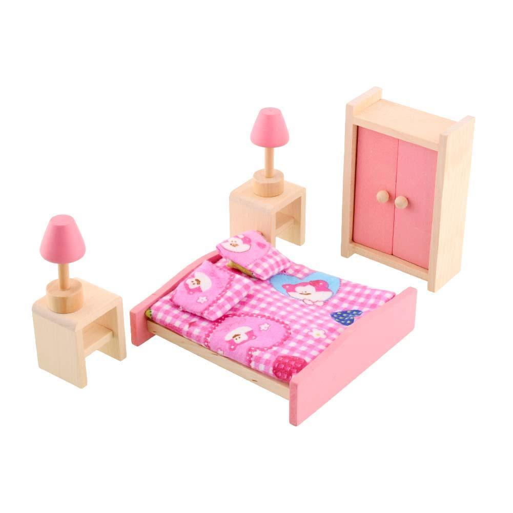 Wooden Bedroom Dolls House Furniture Miniature For Kids Children Toy Gift High Quality-ebowsos