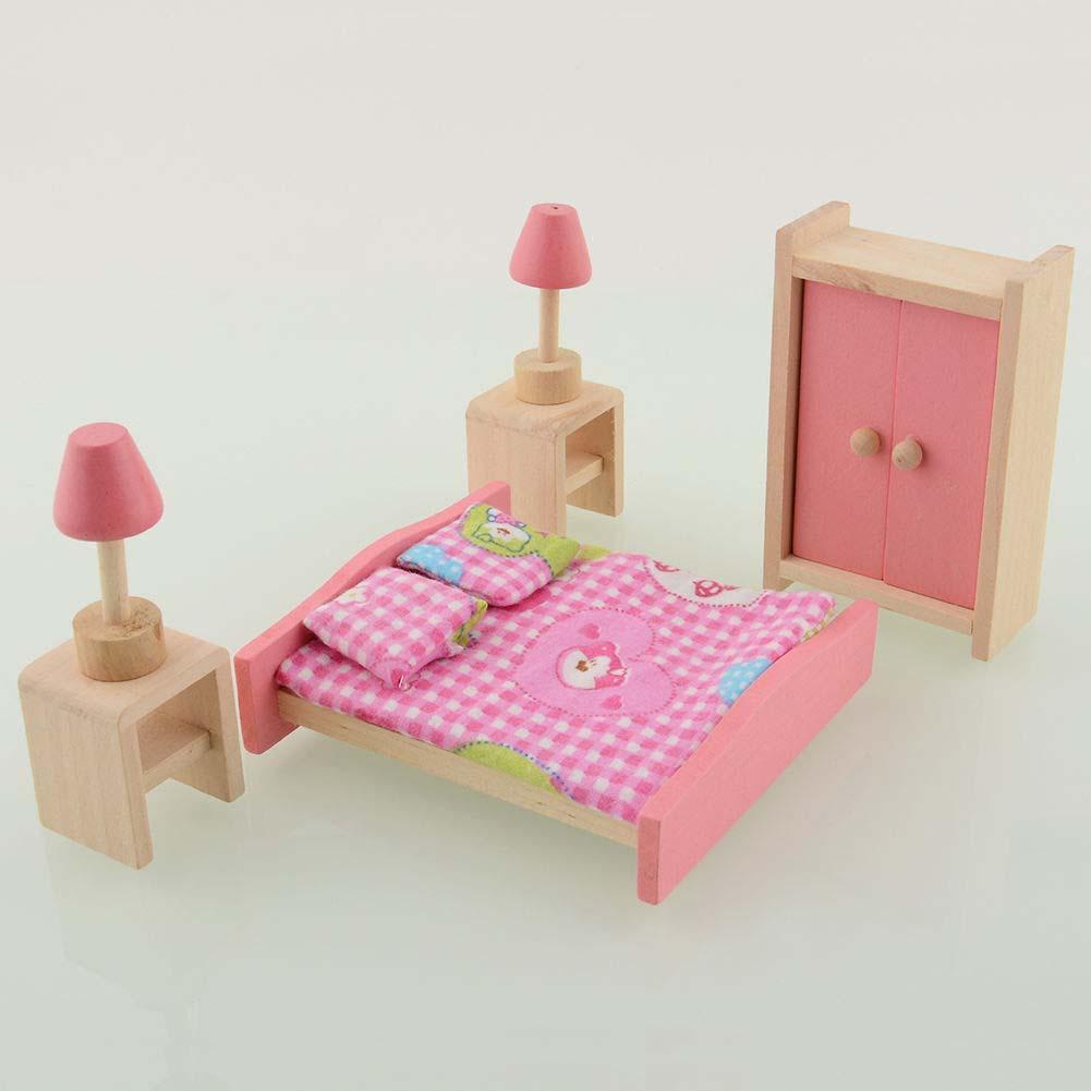 Wooden Bedroom Dolls House Furniture Miniature For Kids Children Toy Gift High Quality-ebowsos