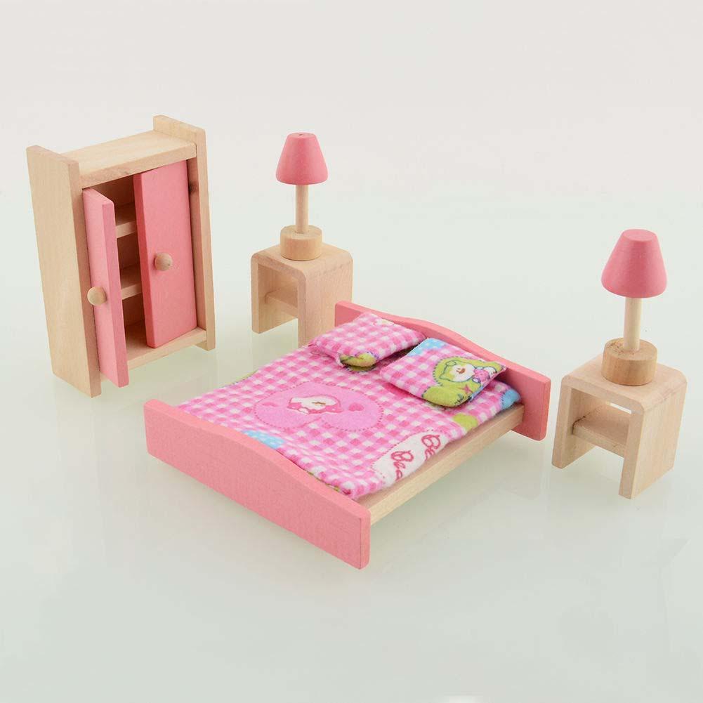 Wooden Bedroom Dolls House Furniture Miniature For Kids Children Toy Gift High Quality-ebowsos