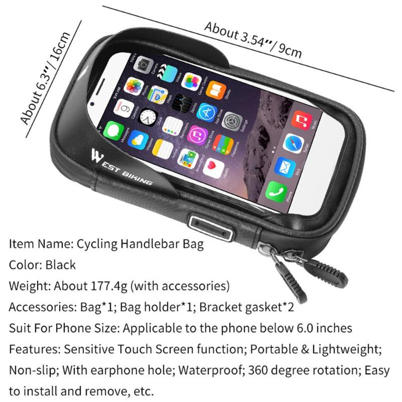 WEST BIKING Waterproof Bicycle Smart Phone Touch Screen Black Bags MTB Mountain Road Bike Handlebar Shockproof Bags-ebowsos