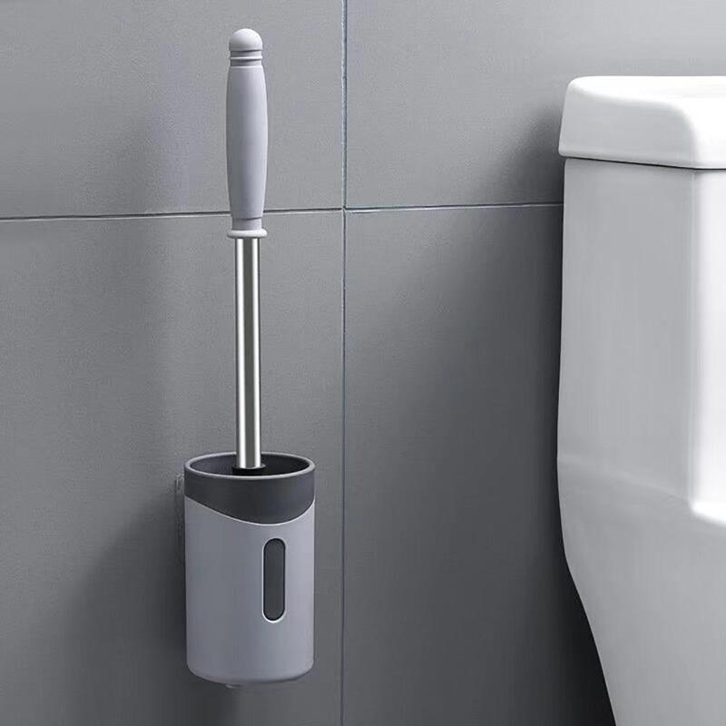 Wall-Mounted Long Handle Toilet Cleaner Brush with Base Bathroom WC Tools Thick Brush Head Effective Decontamination Hot - ebowsos