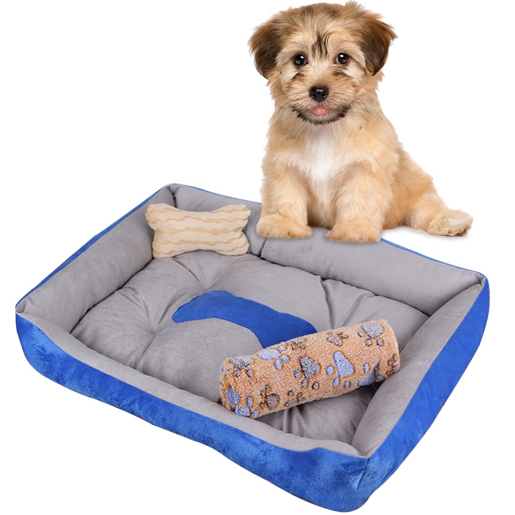 Warm Kennel Washable Pet Floppy Comfy Plush Rim Cushion Nonslip Bottom Dog House With Blanket Bone Pillow Soft Pet Nest For Home-ebowsos