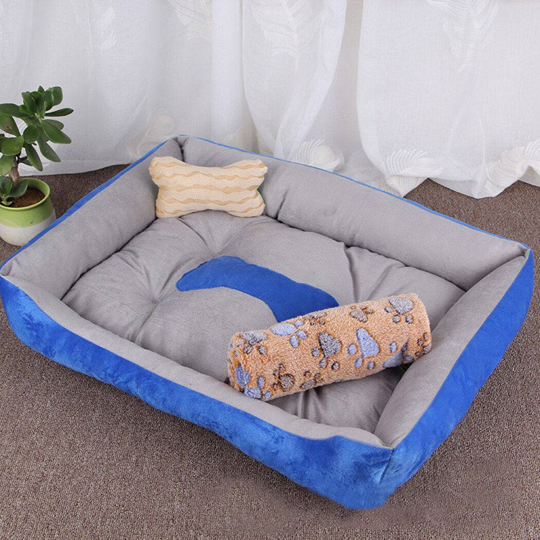 Warm Kennel Washable Pet Floppy Comfy Plush Rim Cushion Nonslip Bottom Dog House With Blanket Bone Pillow Soft Pet Nest For Home-ebowsos