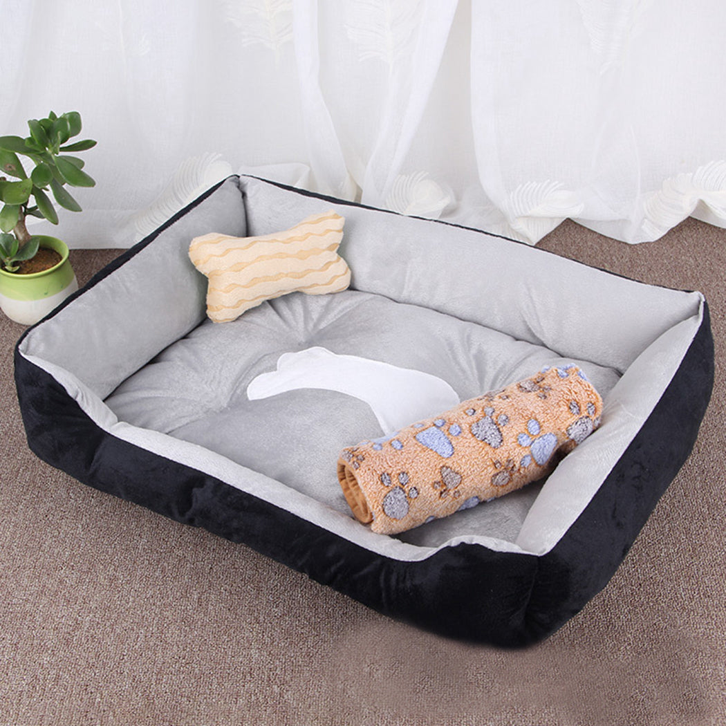 Warm Kennel Washable Pet Floppy Comfy Plush Rim Cushion Nonslip Bottom Dog House With Blanket Bone Pillow Soft Pet Nest For Home-ebowsos