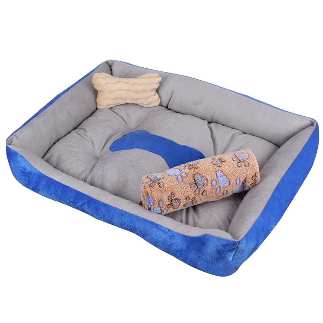 Warm Kennel Washable Pet Floppy Comfy Plush Rim Cushion Nonslip Bottom Dog House With Blanket Bone Pillow Soft Pet Nest For Home-ebowsos