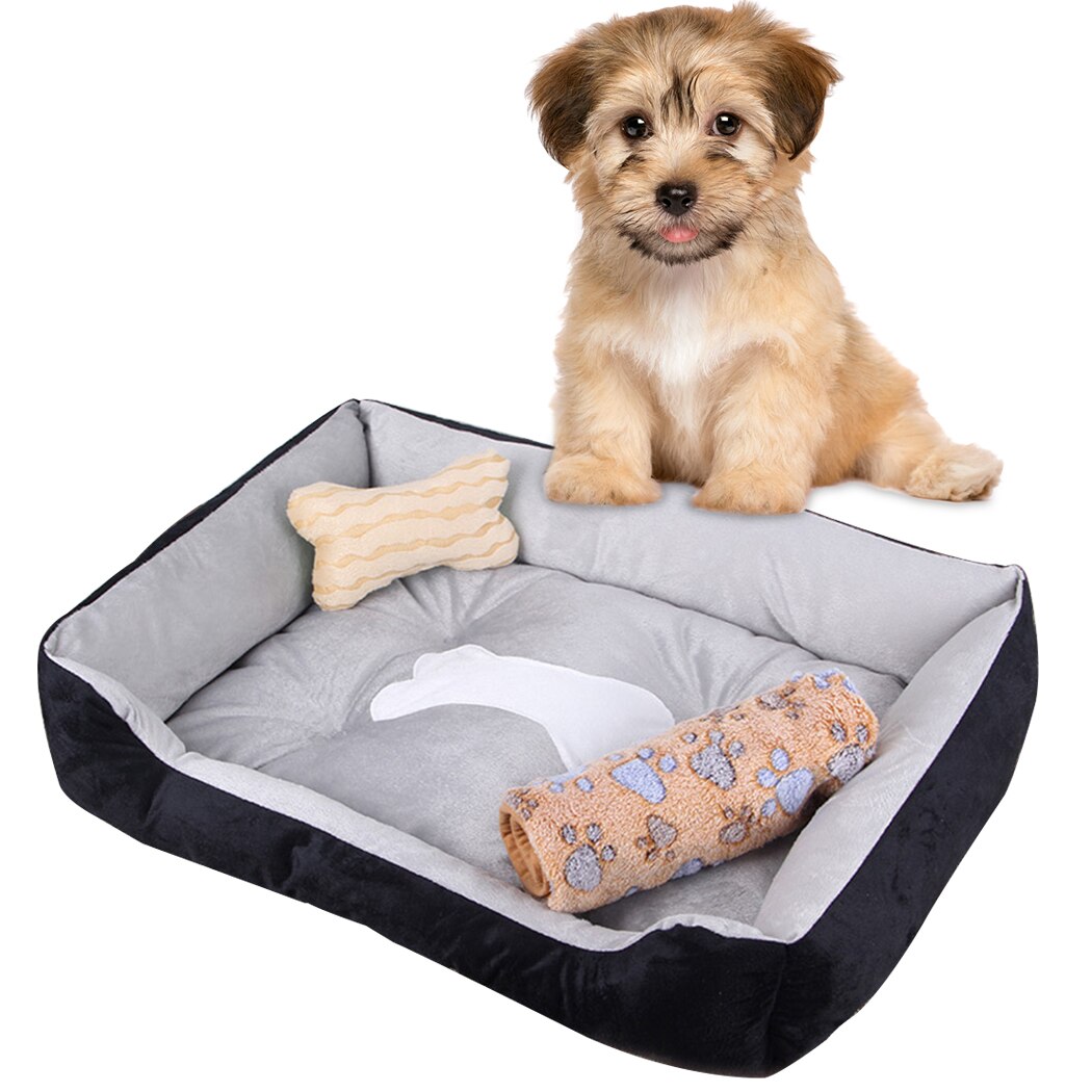 Warm Kennel Washable Pet Floppy Comfy Plush Rim Cushion Nonslip Bottom Dog House With Blanket Bone Pillow Soft Pet Nest For Home-ebowsos