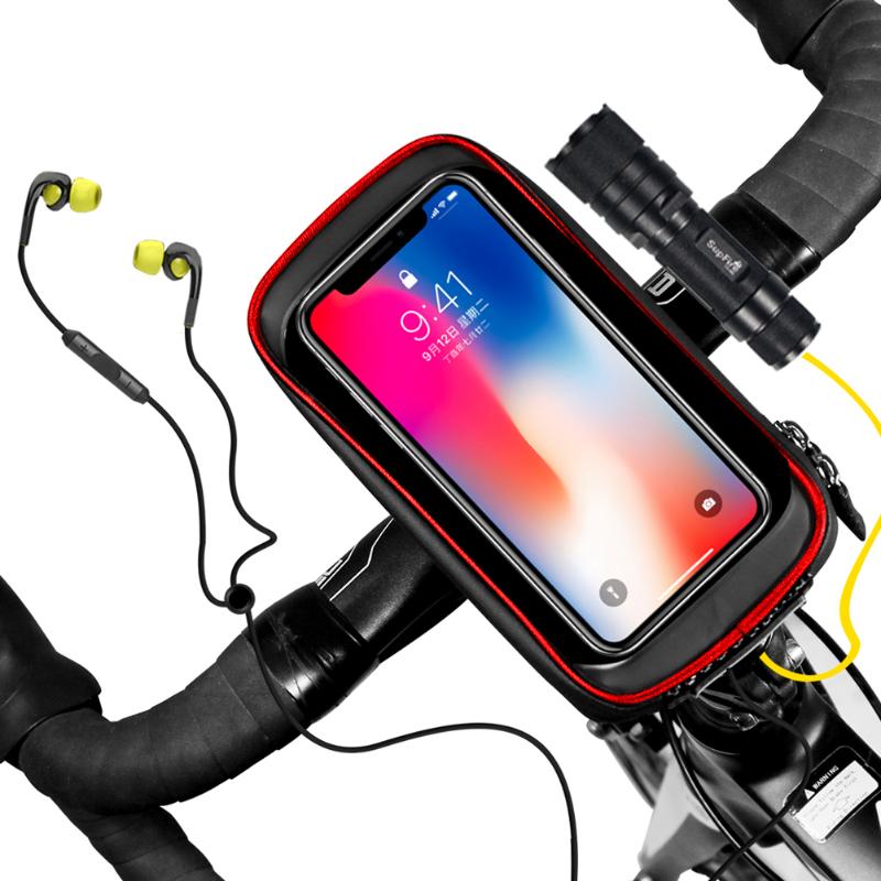 Waterproof EVA Durable Bicycle Phone Bags MTB Mountain Bike Handlebar Touch Screen Case Bag with Charging Headphone Hole-ebowsos