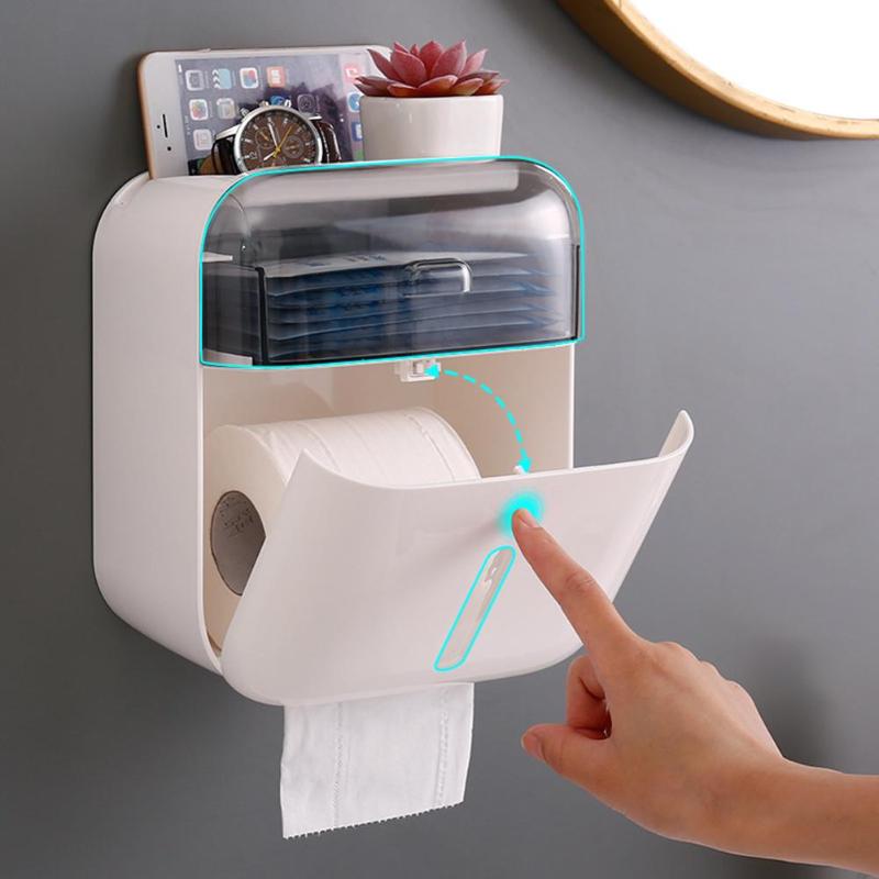 Waterproof Wall Mount Toilet Paper Holder Creative Lightweight and Delicate Tray Roll Tube Storage Creative Shelf 225x200x125mm - ebowsos