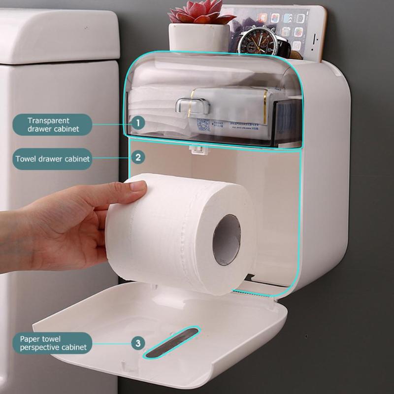 Waterproof Wall Mount Toilet Paper Holder Creative Lightweight and Delicate Tray Roll Tube Storage Creative Shelf 225x200x125mm - ebowsos