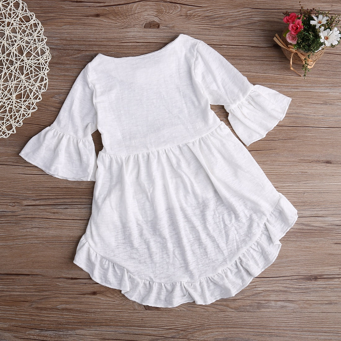 White Baby Girls Dress Frills Flare Sleeve Top T-Shirt Party Ruffles Hem Dresses 1-6Y - ebowsos