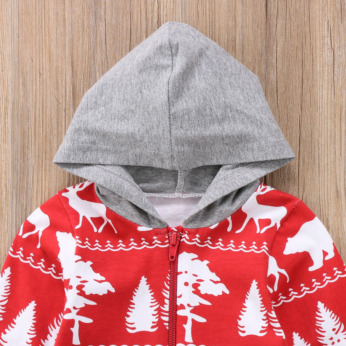 Winter Cartoon Deer Tree Christmas Baby Boys Girls Hooded Romper Jumpsuit Long Sleeve Hoodie Clothes Outfits - ebowsos